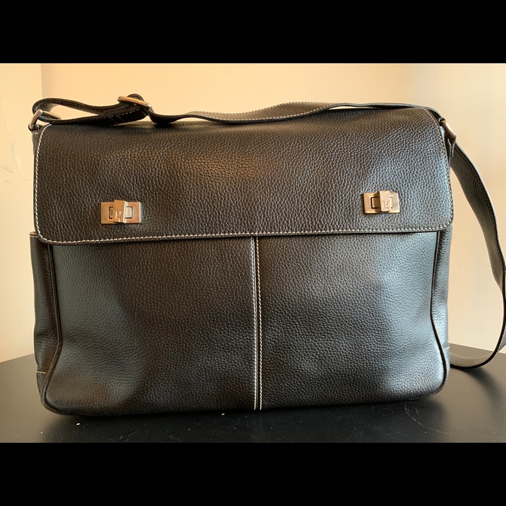 Lambertson Truex Black Leather Messenger Bag